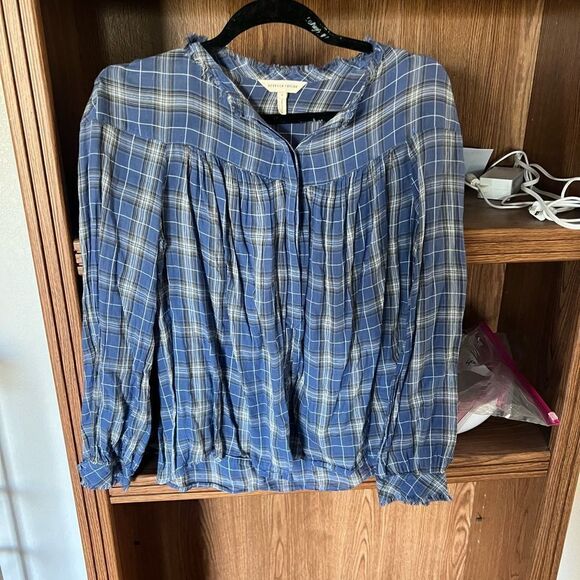 REBECCA TAYLOR BLUE PLAID BLOUSE - Picture 1 of 3